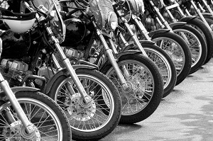 line of parked motorcycles